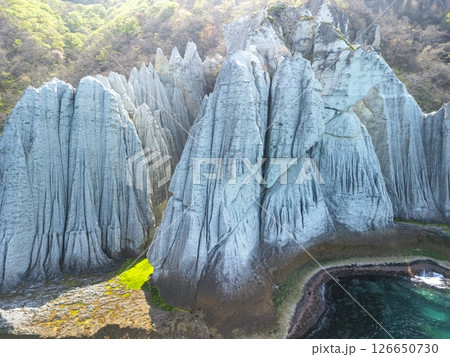 空撮「青森県」神秘的な風景が広がる仏ヶ浦　佐井村 126650730