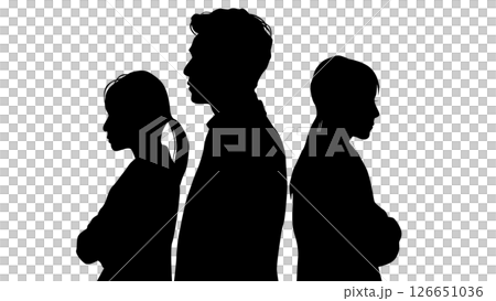 Silhouettes of three men and women standing back to back 126651036