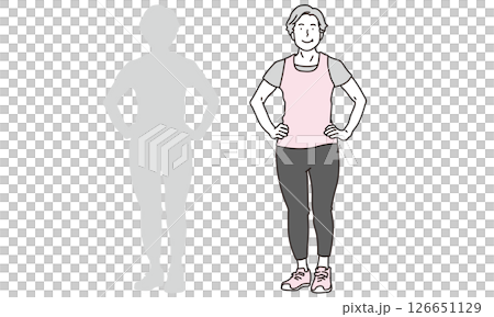 Full-body illustration of a cheerful smiling senior 126651129