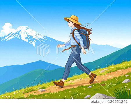 登山　トレッキング　女性 126651241