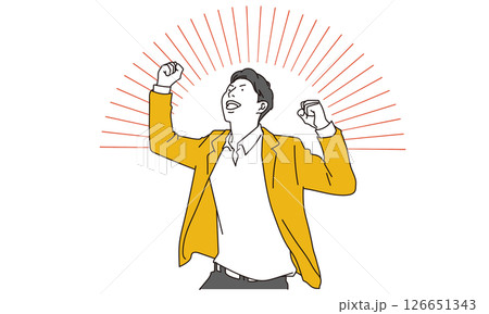 拳をあげてガッツポーズの若い男性のイラスト素材 拳をあげてガッツポーズの若い男性のイラスト素材 126651343