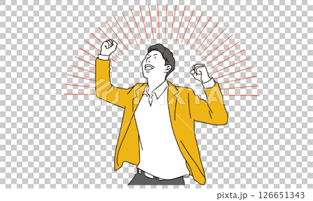Illustration material of a young man raising his fist and making a fist pump 126651343
