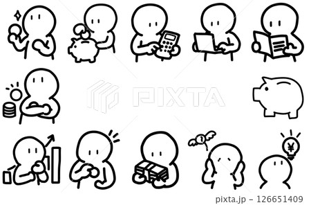 お金や仕事に関するシンプルで可愛い棒人間イラスト / Simple and Cute Stick  126651409
