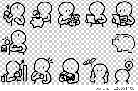 お金や仕事に関するシンプルで可愛い棒人間イラスト / Simple and Cute Stick  126651409