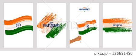 Indian Independence Day poster set template Design. 15 august. National colors country. greeting card invitation flyer layout. Vector illustration. 126651450