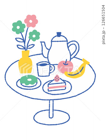 花瓶とコーヒーとドーナツがある風景_色 126651504