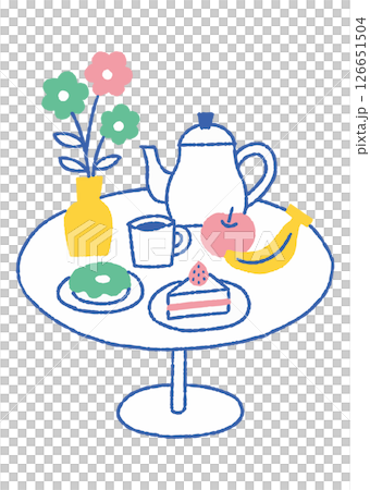 Landscape with a vase, coffee and donuts_Color 126651504