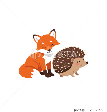 Fox and Hedgehog Cute Animal Vector Illustration for T-shirt and Print Design Projects Fox and Hedgehog Cute Animal Vector Illustration for T-shirt and Print Design Projects 126651588