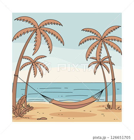 Tropical beach hammock between palm trees with ocean view summer relaxation scene 126651705