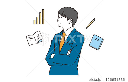 腕組をして考え事をしている学生のイラスト素材 腕組をして考え事をしている学生のイラスト素材 126651886