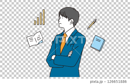 腕組をして考え事をしている学生のイラスト素材 腕組をして考え事をしている学生のイラスト素材 126651886