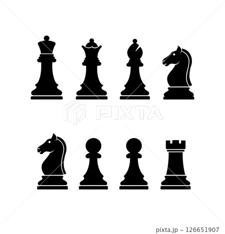 Chess pieces black silhouette set with king queen bishop knight pawn rook vector icons 126651907