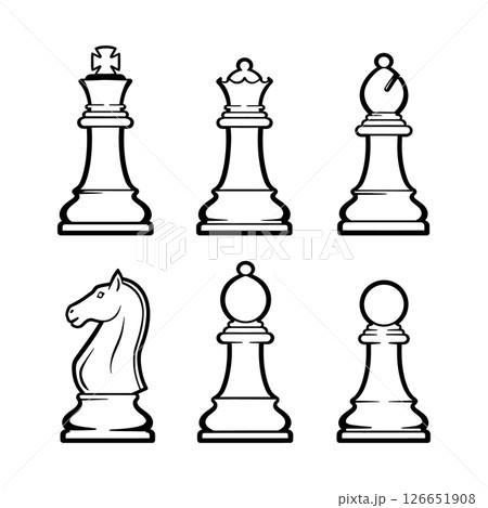Chess pieces set vector illustration with king queen bishop knight pawn simple design 126651908