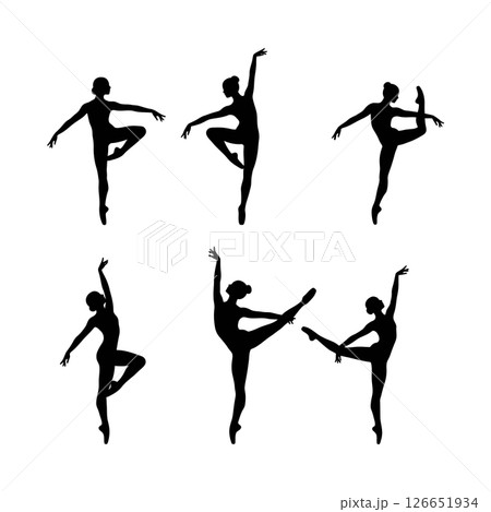 Ballet dancer silhouettes performing graceful poses in elegant vector illustration 126651934