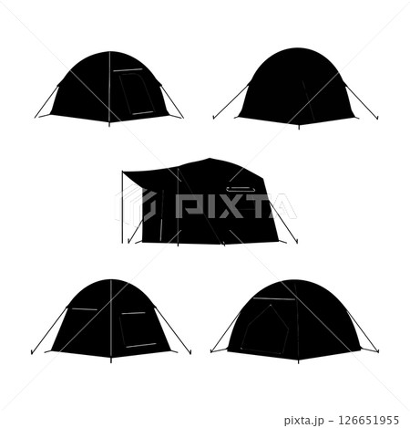 Camping tents set with different shapes and sizes vector illustration black silhouette Camping tents set with different shapes and sizes vector illustration black silhouette 126651955