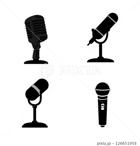 Microphone icons set with classic and modern designs in black silhouette vector illustration 126651958