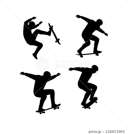 Skateboarder silhouette vector performing various tricks in dynamic poses black design Skateboarder silhouette vector performing various tricks in dynamic poses black design 126651965