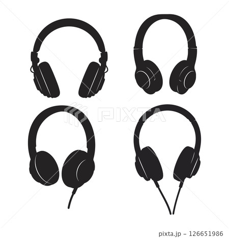 Headphones Vector Icons Set with Wired and Wireless Designs for Audio Listening 126651986