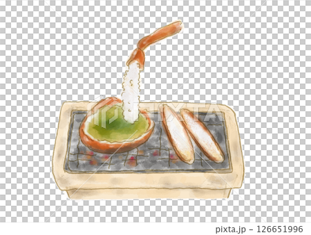 Watercolor hand-drawn style grilled crab on a charcoal grill 126651996