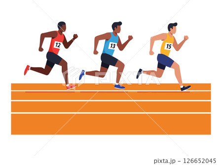 Male Sprinters Running Fast Track Race Outdoor Athletic Competition Vector Illustration 126652045
