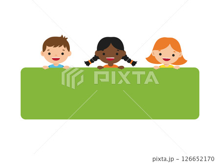 Children holding green banner with happy expressions diverse group illustration 126652170