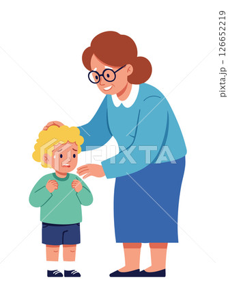 Woman comforting upset child showing care and support vector illustration 126652219