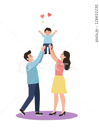 Happy family playing with child showing love and joy together in simple vector design Happy family playing with child showing love and joy together in simple vector design 126652230