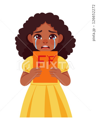 Sad girl crying holding failed exam paper emotional school child vector illustration 126652272