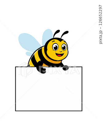Cute cartoon bee holding blank sign with yellow and black stripes vector illustration 126652297