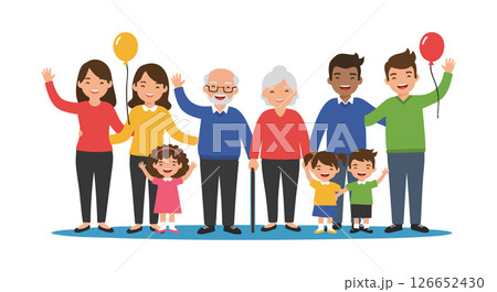 Diverse Multigenerational Family Group Holding Balloons Celebrating Together Vector Illustration 126652430