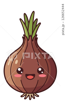 Kawaii style happy onion vegetable character with green leaves vector illustration 126652444