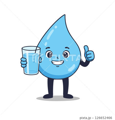Water Drop Character Holding Glass of Water Thumbs Up Illustration Friendly Hydration Concept Water Drop Character Holding Glass of Water Thumbs Up Illustration Friendly Hydration Concept 126652466