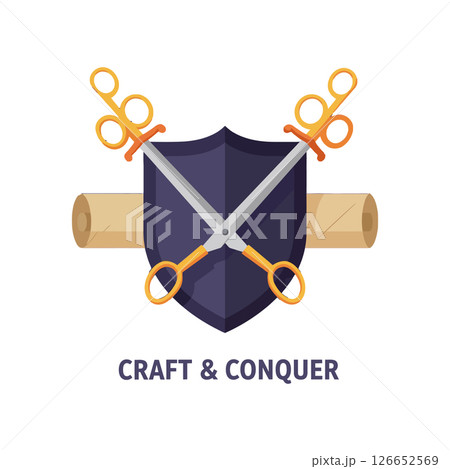 Craft and Conquer Shield with Scissors and Rolling Pin Vector Illustration for Creative Projects Craft and Conquer Shield with Scissors and Rolling Pin Vector Illustration for Creative Projects 126652569
