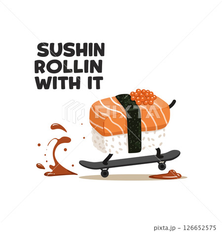 Sushi Roll Skateboarding Vector Illustration for T-shirt Print and Fun Graphic Projects 126652575