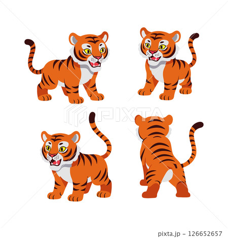 Tiger cub cartoon illustrations set ideal for t-shirt printing and children projects 126652657