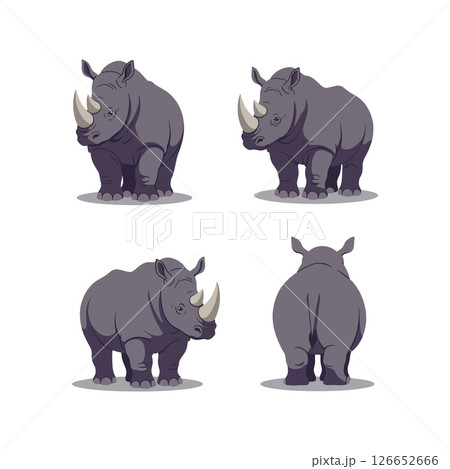 Rhino vector illustrations for t-shirt prints and mug designs with multiple poses and grey colors Rhino vector illustrations for t-shirt prints and mug designs with multiple poses and grey colors 126652666