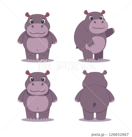 Cute purple hippopotamus cartoon character in multiple poses ideal for t-shirt printing vector illustration 126652667