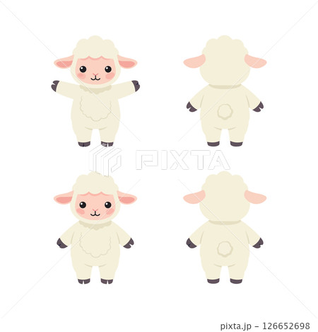 Cute sheep front and back view vector illustration ideal for tshirt prints and craft projects Cute sheep front and back view vector illustration ideal for tshirt prints and craft projects 126652698