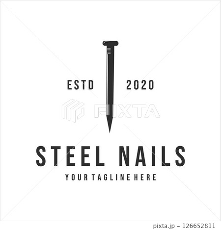 steel nails logo vintage vector illustration template design . nails logo for mining or carpentry equipment concept icon sign and emblem 126652811