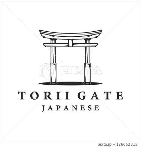 torii gate line art vintage minimalist vector logo illustration template design. japanese culture icon emblem label concept logo design 126652815
