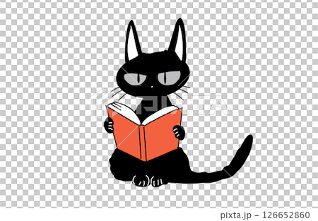 本を読む黒猫のキャラクターイラスト｜知的でミステリアスなフラットデザイン 126652860