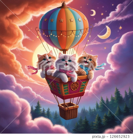 気球に乗る猫たち 126652923
