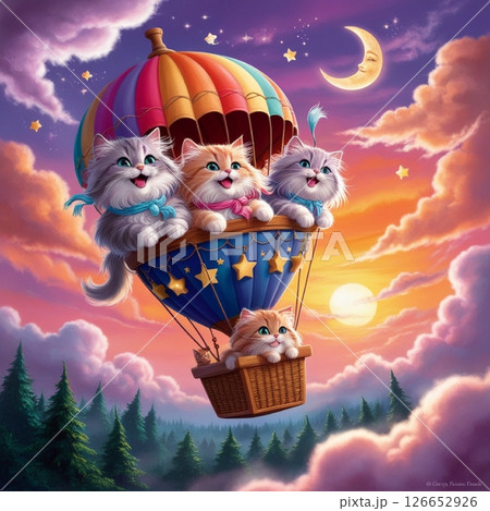 気球に乗る猫たち 126652926