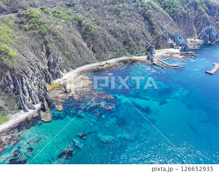 空撮「青森県」神秘的な風景が広がる仏ヶ浦 佐井村 空撮「青森県」神秘的な風景が広がる仏ヶ浦 佐井村 126652935