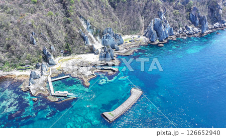 空撮「青森県」神秘的な風景が広がる仏ヶ浦　佐井村 126652940