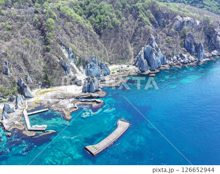 空撮「青森県」神秘的な風景が広がる仏ヶ浦 佐井村 空撮「青森県」神秘的な風景が広がる仏ヶ浦 佐井村 126652944