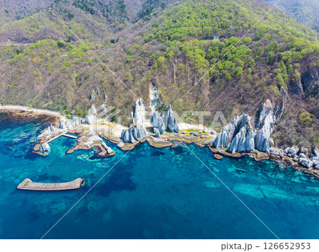 空撮「青森県」神秘的な風景が広がる仏ヶ浦 佐井村 空撮「青森県」神秘的な風景が広がる仏ヶ浦 佐井村 126652953