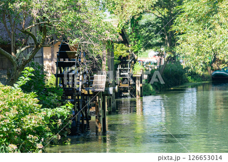 ＜安曇野＞大王わさび農場の水車と美しい小川の絶景 126653014