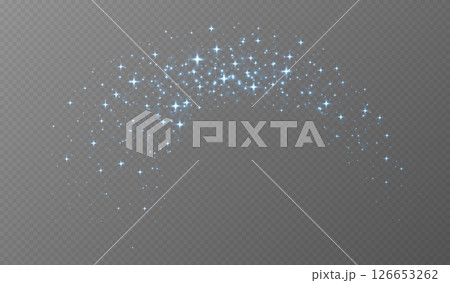 Blue sparkling stars, shiny particles light effect, transparent flying stardust texture 126653262