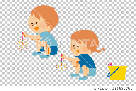花火をする子供達 夏休み イラスト素材 花火をする子供達 夏休み イラスト素材 126653766